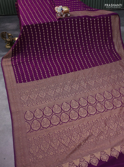 Banarasi crepe saree purple with allover geometric weaves and woven border