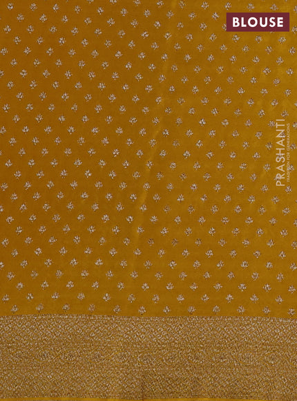 Banarasi crepe saree mustard yellow with allover geometric weaves and woven border