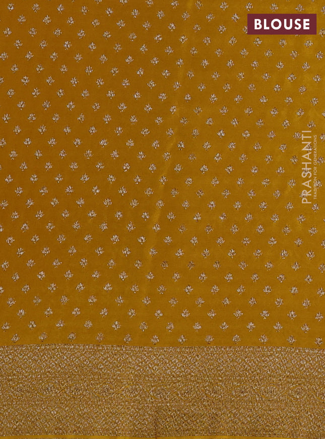 Banarasi crepe saree mustard yellow with allover geometric weaves and woven border