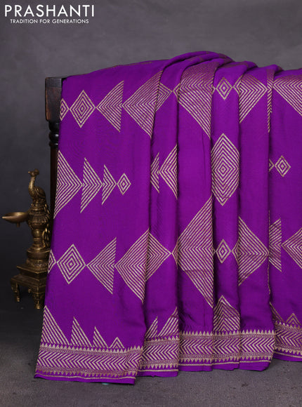 Banarasi crepe saree violet with allover geometric weaves and woven border