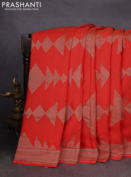 Banarasi crepe saree orange with allover geometric weaves and woven border