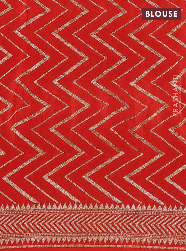 Banarasi crepe saree orange with allover geometric weaves and woven border