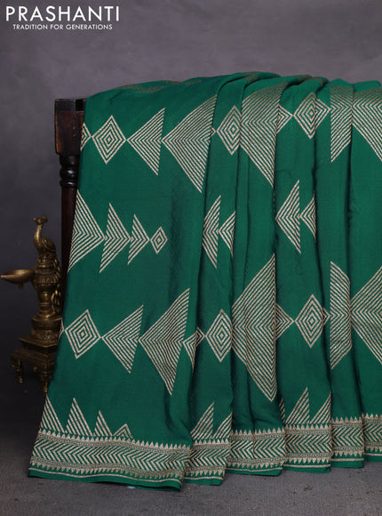 Banarasi crepe saree peacock green with allover geometric weaves and woven border