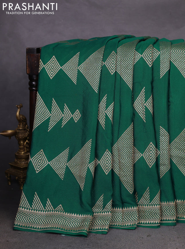 Banarasi crepe saree peacock green with allover geometric weaves and woven border
