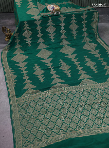 Banarasi crepe saree peacock green with allover geometric weaves and woven border