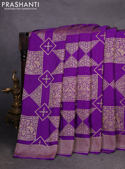 Banarasi crepe saree violet with allover geometric weaves and woven border