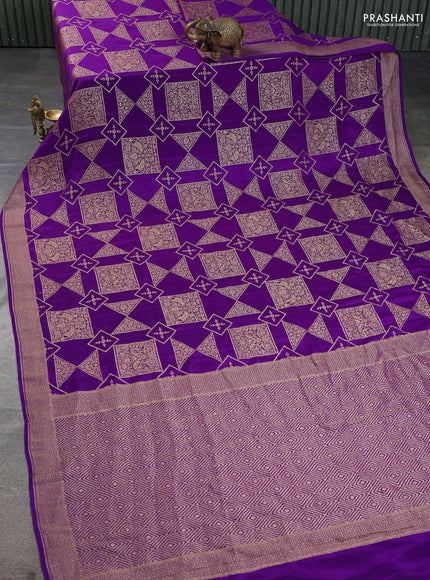 Banarasi crepe saree violet with allover geometric weaves and woven border