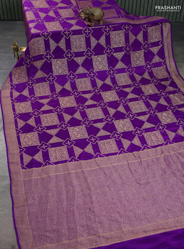 Banarasi crepe saree violet with allover geometric weaves and woven border