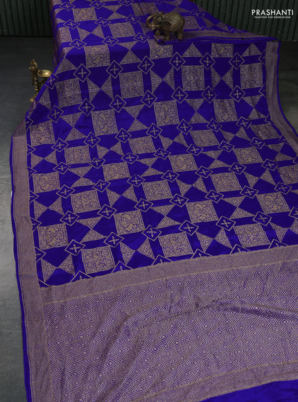 Banarasi crepe saree royal blue with allover geometric weaves and woven border