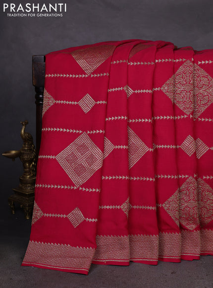 Banarasi crepe saree red with allover geometric weaves and woven border