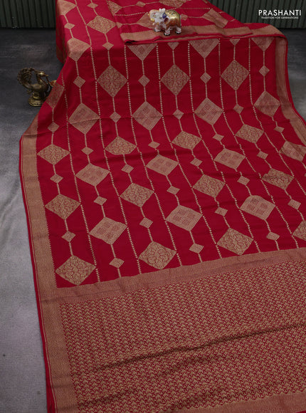 Banarasi crepe saree red with allover geometric weaves and woven border