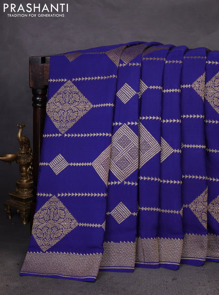 Banarasi crepe saree blue with allover geometric weaves and woven border