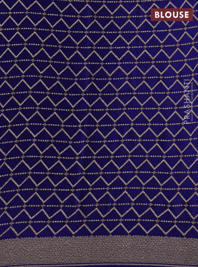 Banarasi crepe saree blue with allover geometric weaves and woven border