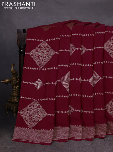 Banarasi crepe saree maroon with allover geometric weaves and woven border