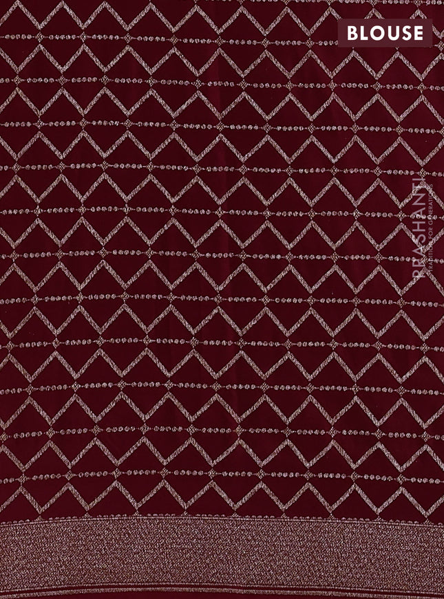 Banarasi crepe saree maroon with allover geometric weaves and woven border