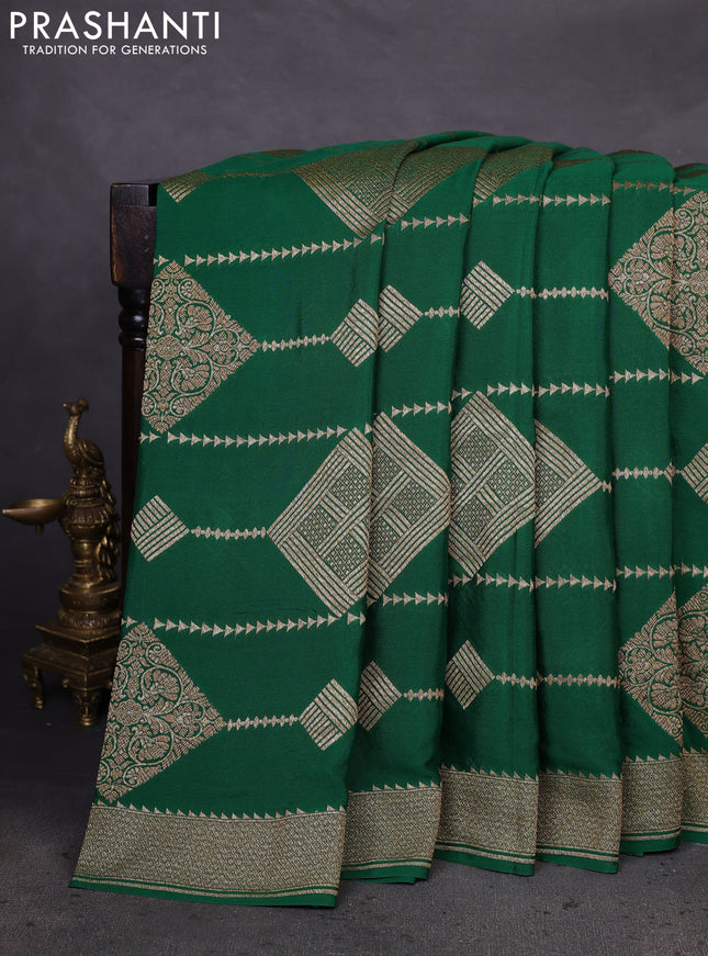 Banarasi crepe saree green with allover geometric weaves and woven border