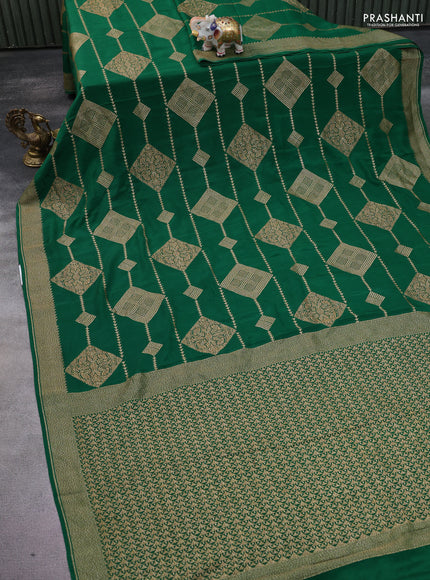 Banarasi crepe saree green with allover geometric weaves and woven border
