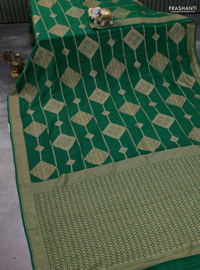 Banarasi crepe saree green with allover geometric weaves and woven border