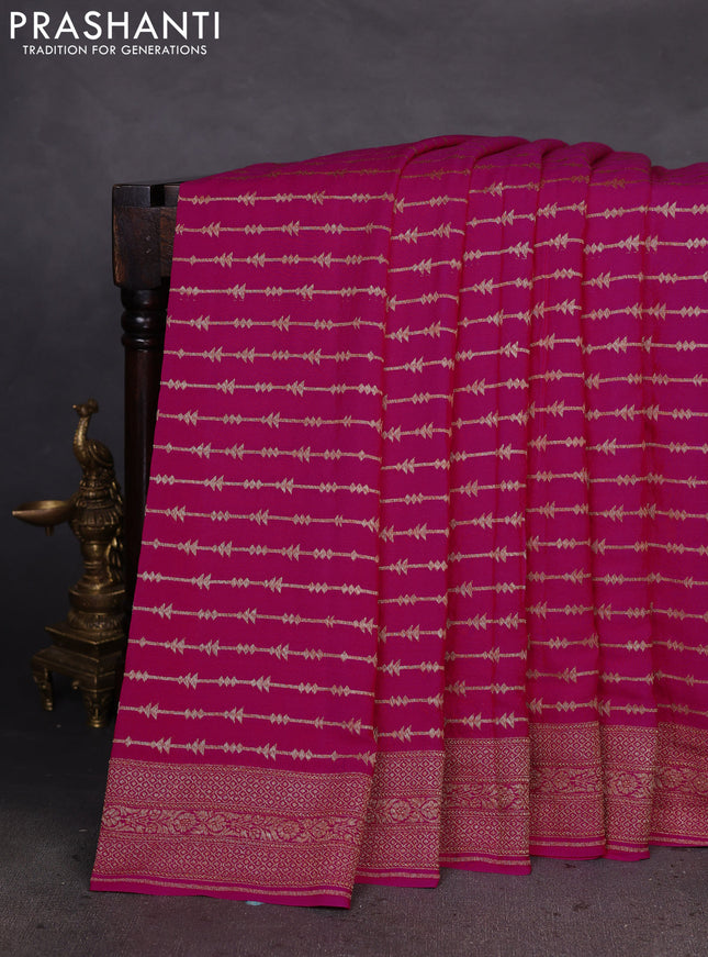Banarasi crepe saree pink with allover geometric weaves and woven border