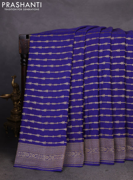 Banarasi crepe saree blue with allover geometric weaves and woven border
