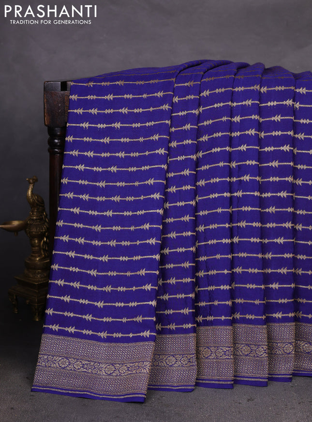 Banarasi crepe saree blue with allover geometric weaves and woven border