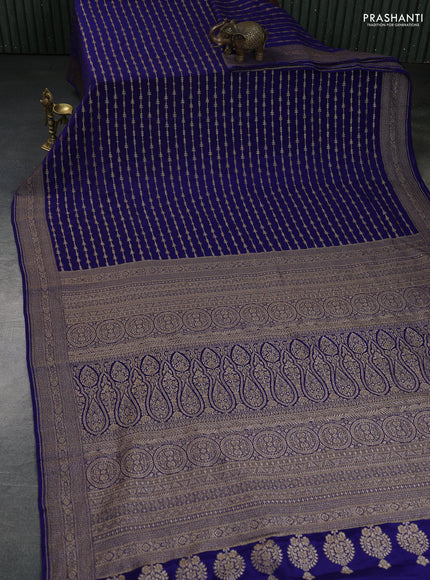 Banarasi crepe saree blue with allover geometric weaves and woven border