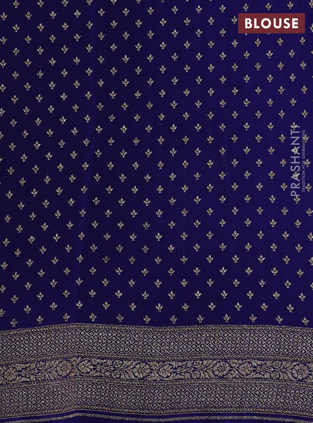 Banarasi crepe saree blue with allover geometric weaves and woven border