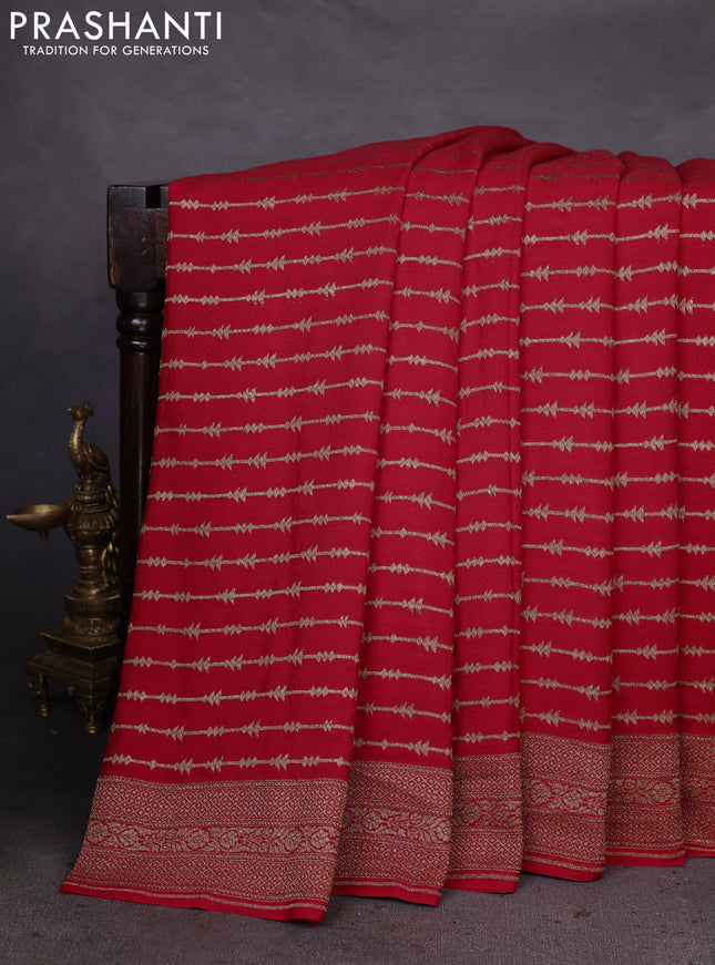 Banarasi crepe saree red with allover geometric weaves and woven border