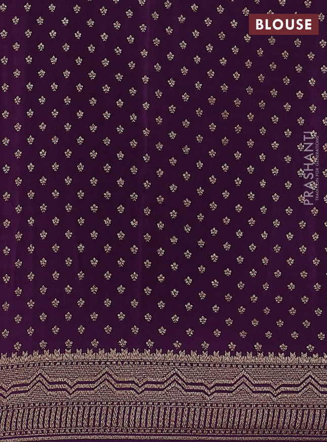 Banarasi crepe saree deep purple with allover geometric weaves and woven border