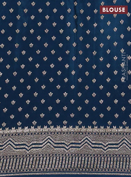 Banarasi crepe saree peacock blue with allover geometric weaves and woven border