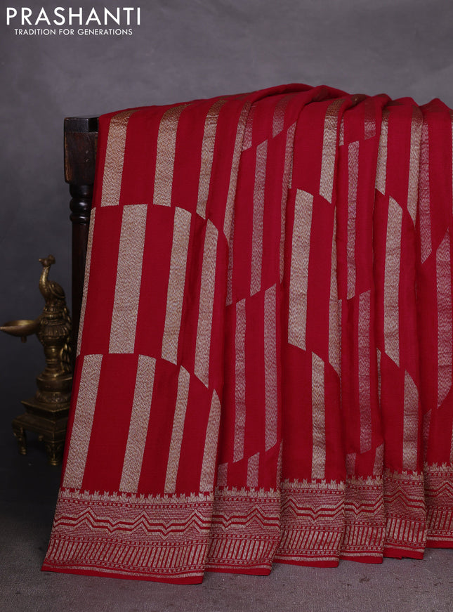 Banarasi crepe saree red with allover geometric weaves and woven border