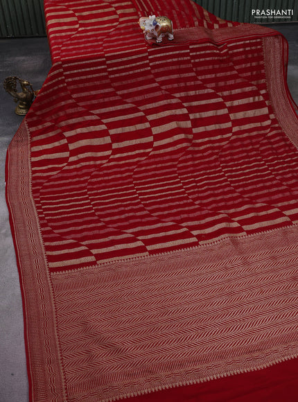 Banarasi crepe saree red with allover geometric weaves and woven border