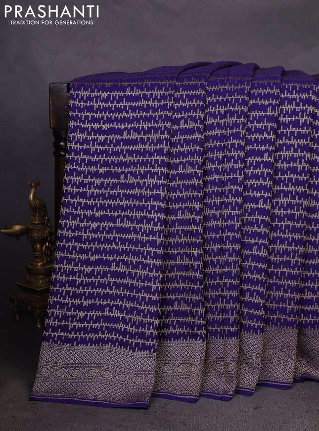 Banarasi crepe saree blue with allover geometric weaves and woven border