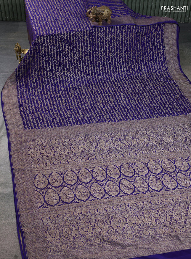 Banarasi crepe saree blue with allover geometric weaves and woven border