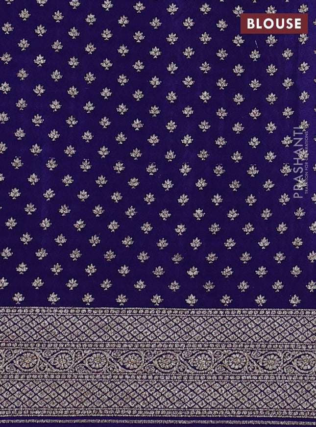 Banarasi crepe saree blue with allover geometric weaves and woven border