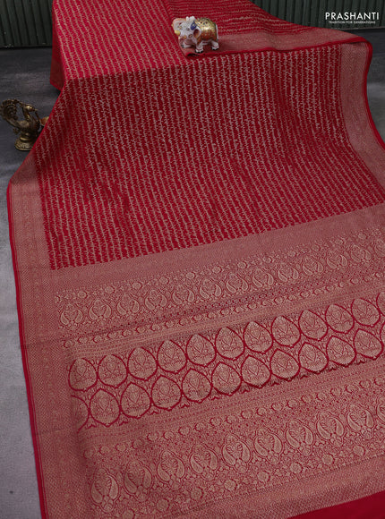 Banarasi crepe saree red with allover geometric weaves and woven border