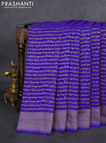 Banarasi crepe saree royal blue with allover geometric weaves and woven border