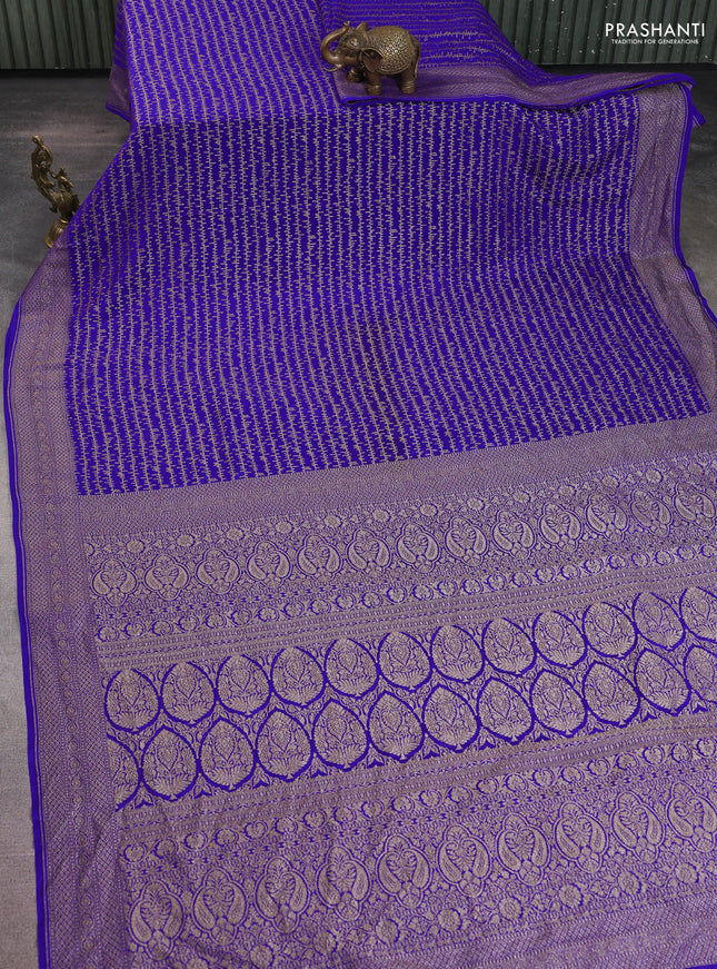 Banarasi crepe saree royal blue with allover geometric weaves and woven border