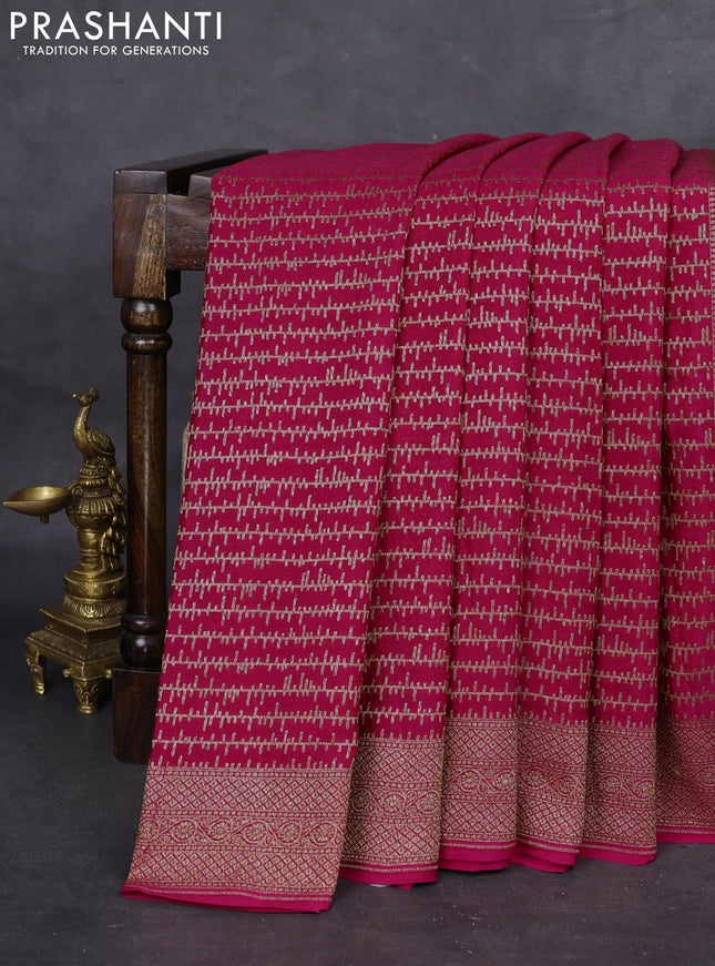 Banarasi crepe saree pink with allover geometric weaves and woven border
