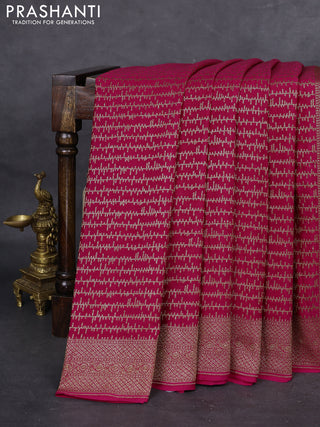 Banarasi crepe saree pink with allover geometric weaves and woven border
