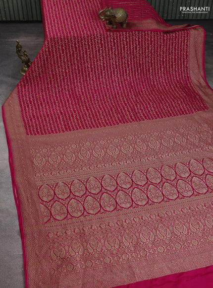 Banarasi crepe saree pink with allover geometric weaves and woven border