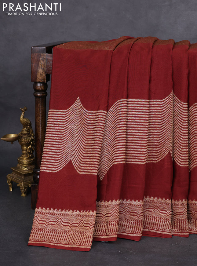 Banarasi crepe saree deep maroon with allover geometric weaves and woven border