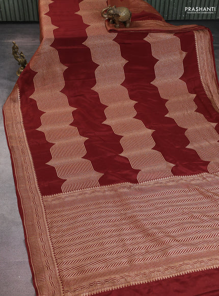 Banarasi crepe saree deep maroon with allover geometric weaves and woven border