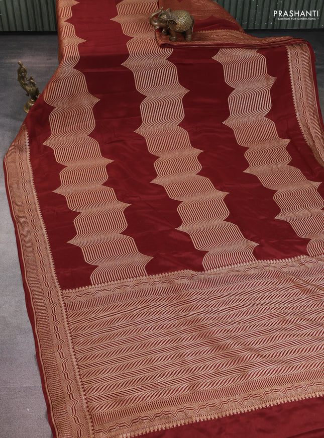Banarasi crepe saree deep maroon with allover geometric weaves and woven border