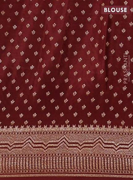 Banarasi crepe saree deep maroon with allover geometric weaves and woven border