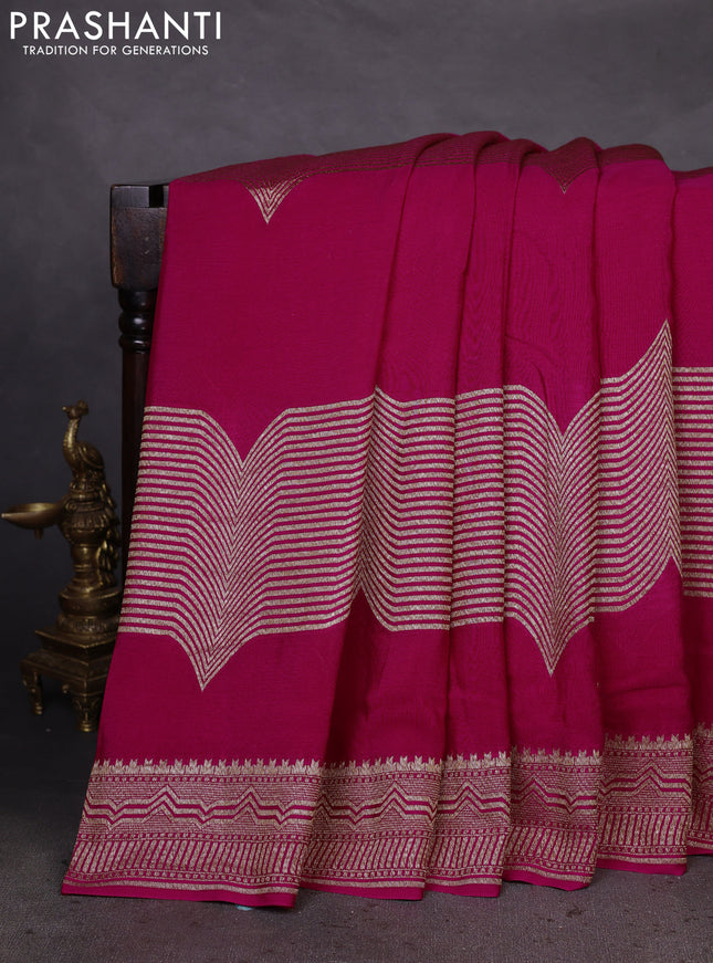 Banarasi crepe saree pink with allover geometric weaves and woven border