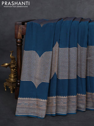 Banarasi crepe saree peacock blue with allover geometric weaves and woven border
