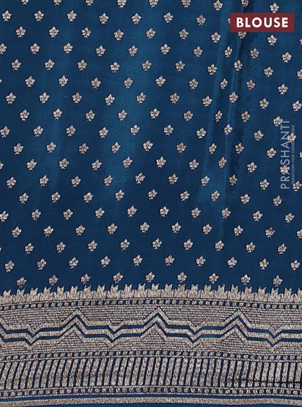 Banarasi crepe saree peacock blue with allover geometric weaves and woven border