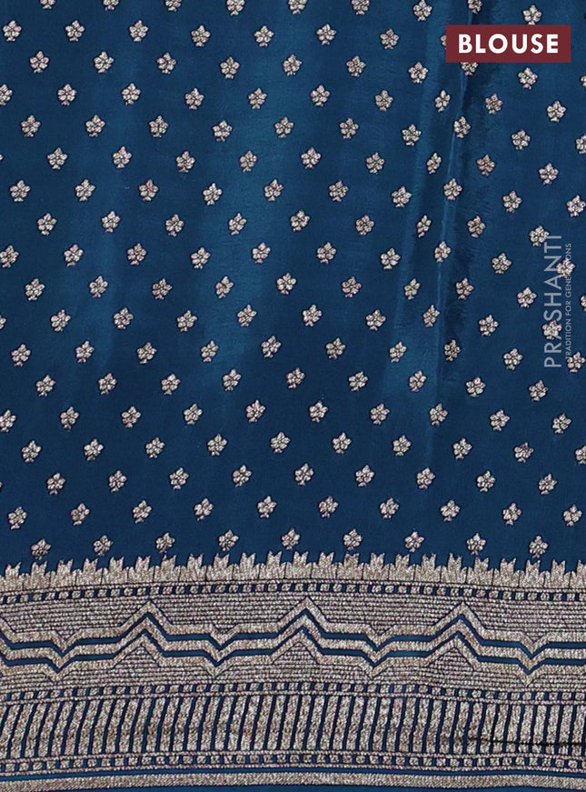 Banarasi crepe saree peacock blue with allover geometric weaves and woven border