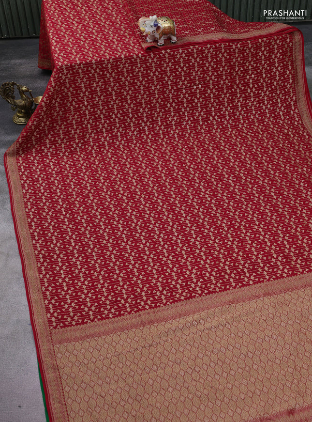 Banarasi crepe saree red with allover geometric weaves and woven border
